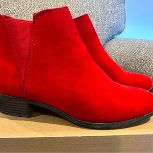 Red suede ankle booties